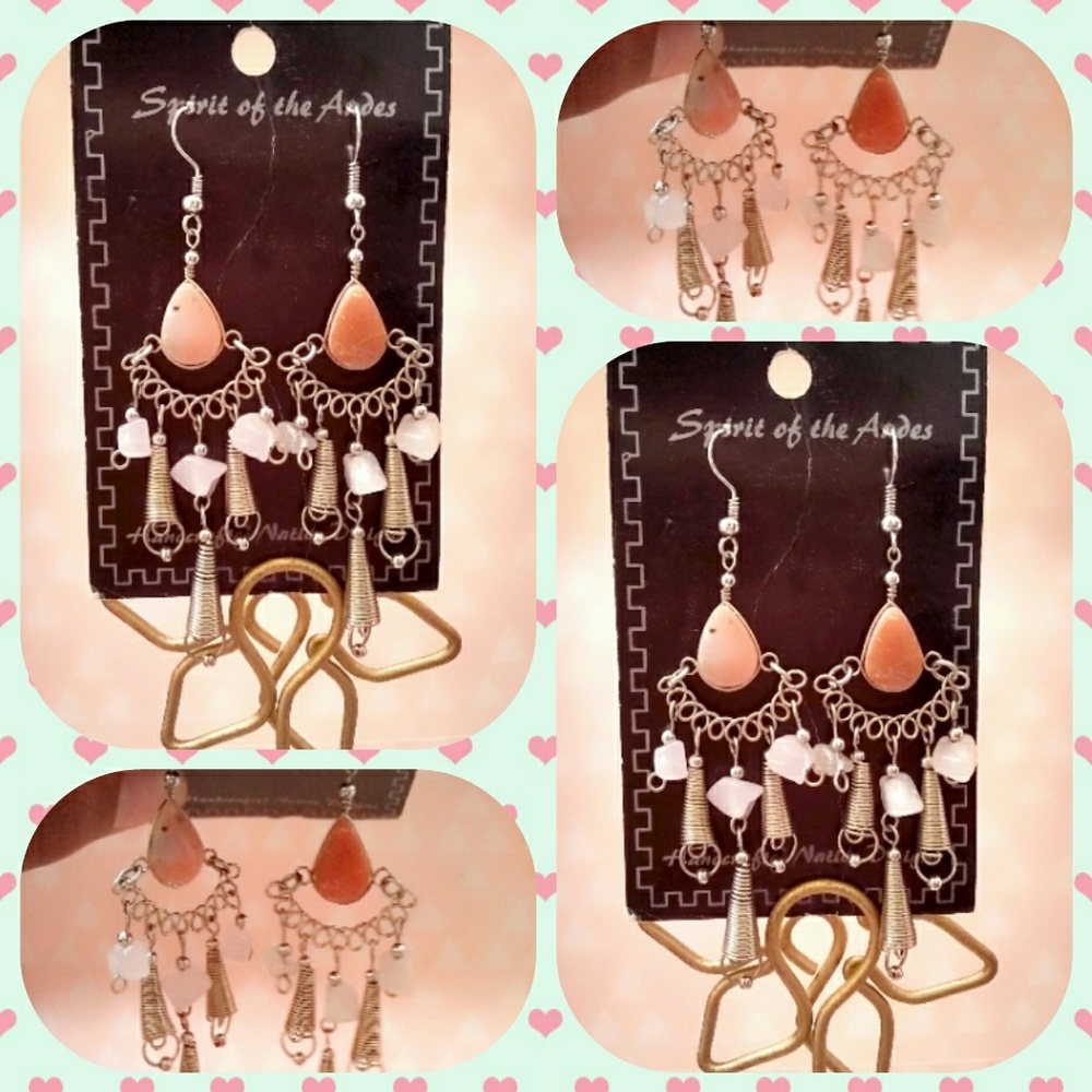 NWT VTG Red Agate/Quartz Handmade Boho Earrings